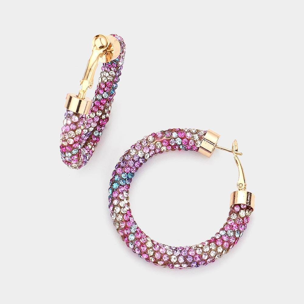 Colorful Rhinestone Pave Hoop Earrings - Jewelry Store by Erik Rayo