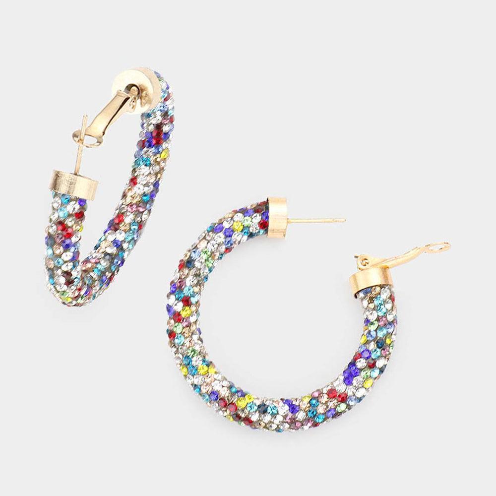 Colorful Rhinestone Pave Hoop Earrings - Jewelry Store by Erik Rayo