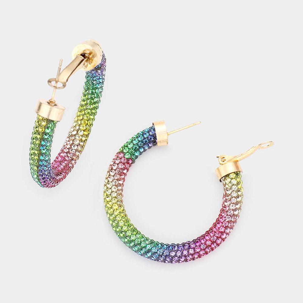Rainbow Rhinestone Pave Hoop Earrings - Jewelry Store by Erik Rayo