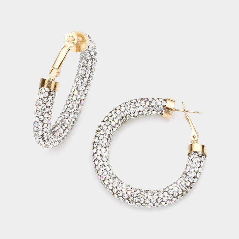 Clear Rhinestone Pave Hoop Earrings - Jewelry Store by Erik Rayo