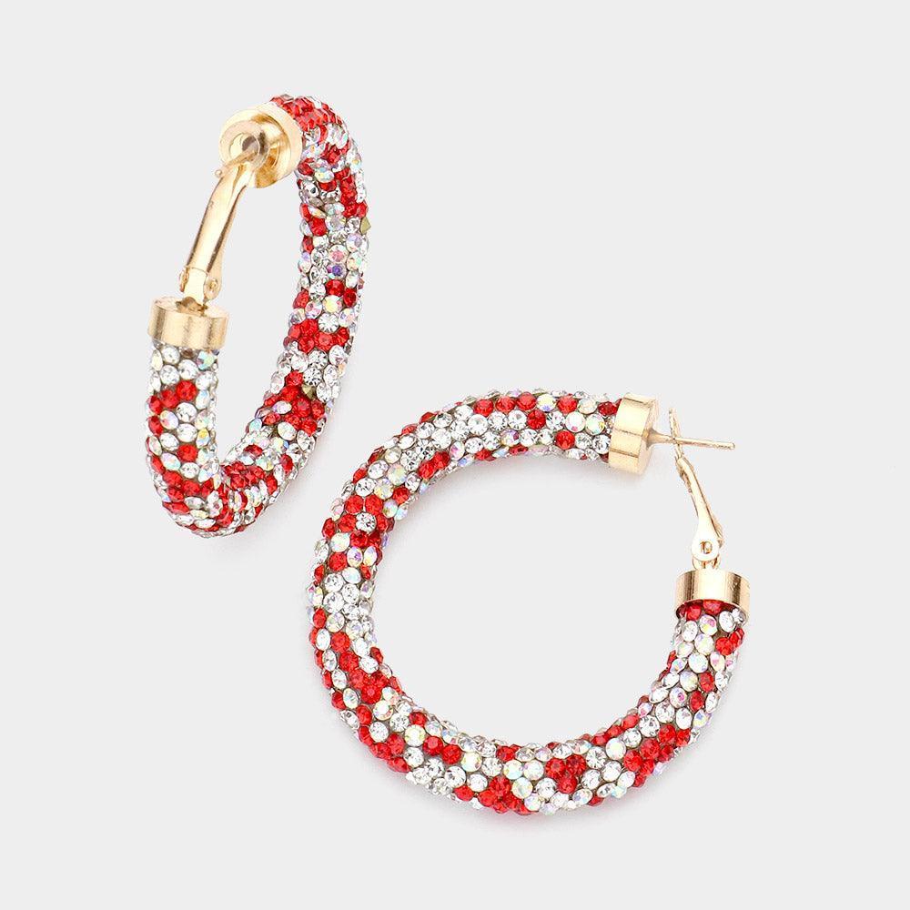 Red Rhinestone Pave Hoop Earrings - Jewelry Store by Erik Rayo