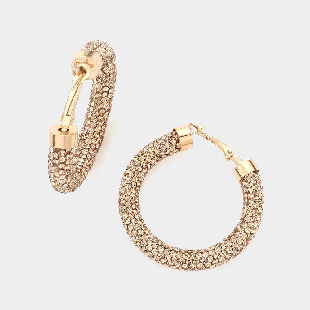 Clear Stone Detail Rhinestone Pave Half Hoop Earrings - Jewelry Store by Erik Rayo