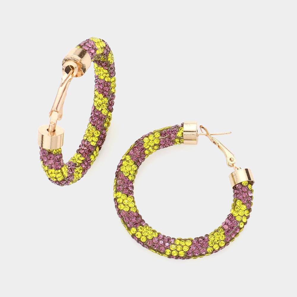 Yellow Clear Stone Detail Rhinestone Pave Half Hoop Earrings - Jewelry Store by Erik Rayo