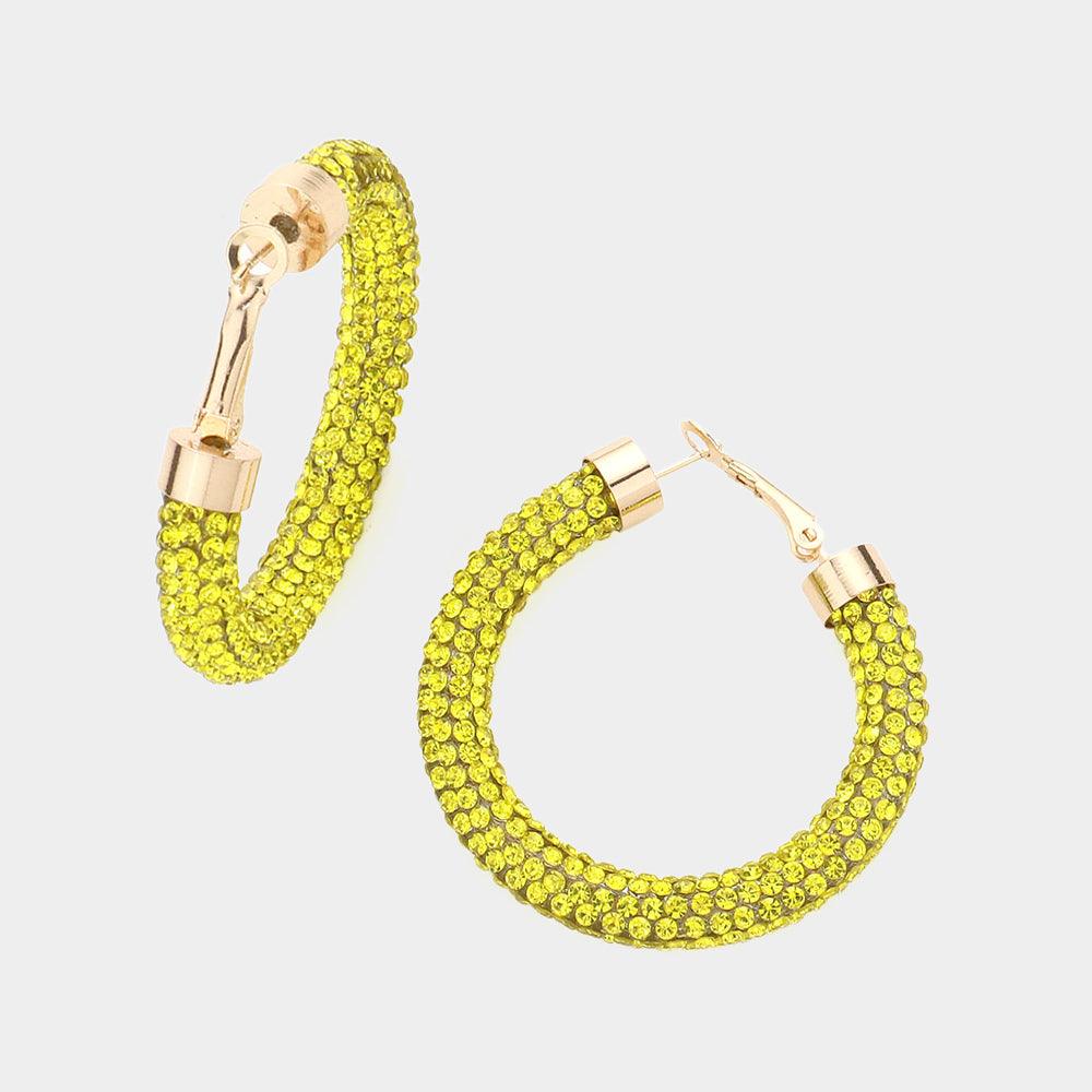 Yellow Clear Stone Detail Rhinestone Pave Half Hoop Earrings