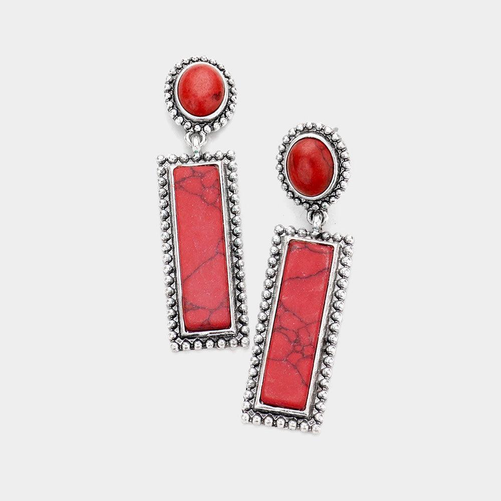Natural Stone Rectangle Dangle Earrings - Jewelry Store by Erik Rayo