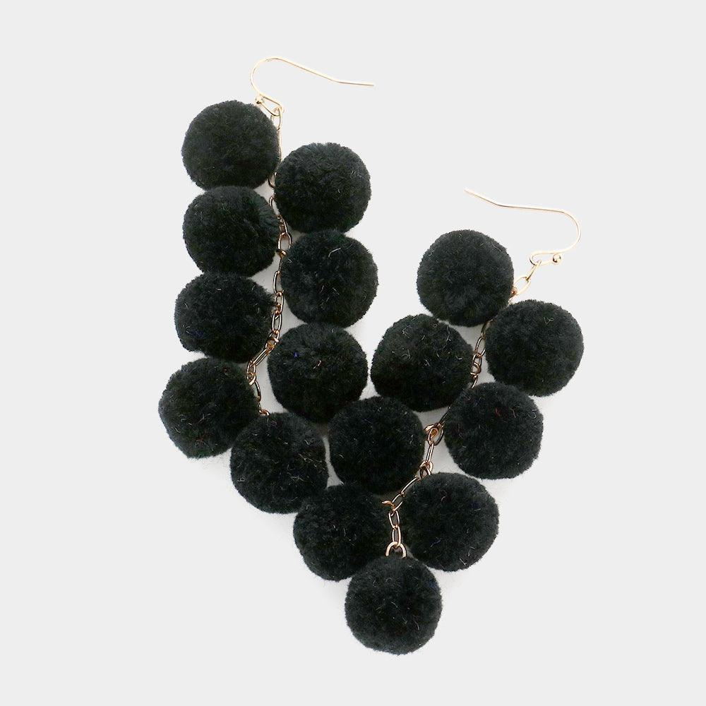 Black Pom Pom Cluster Vine Dangle Earrings - Jewelry Store by Erik Rayo