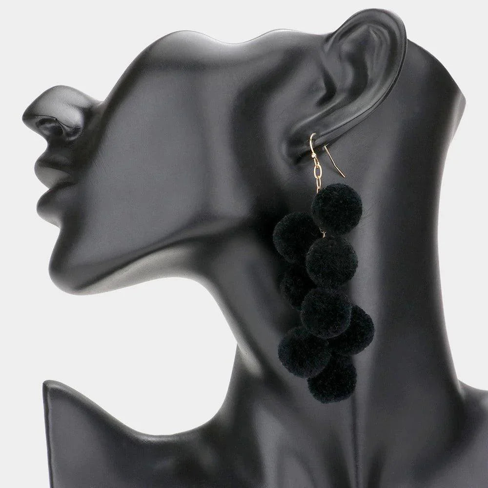 Black Pom Pom Cluster Vine Dangle Earrings - Jewelry Store by Erik Rayo