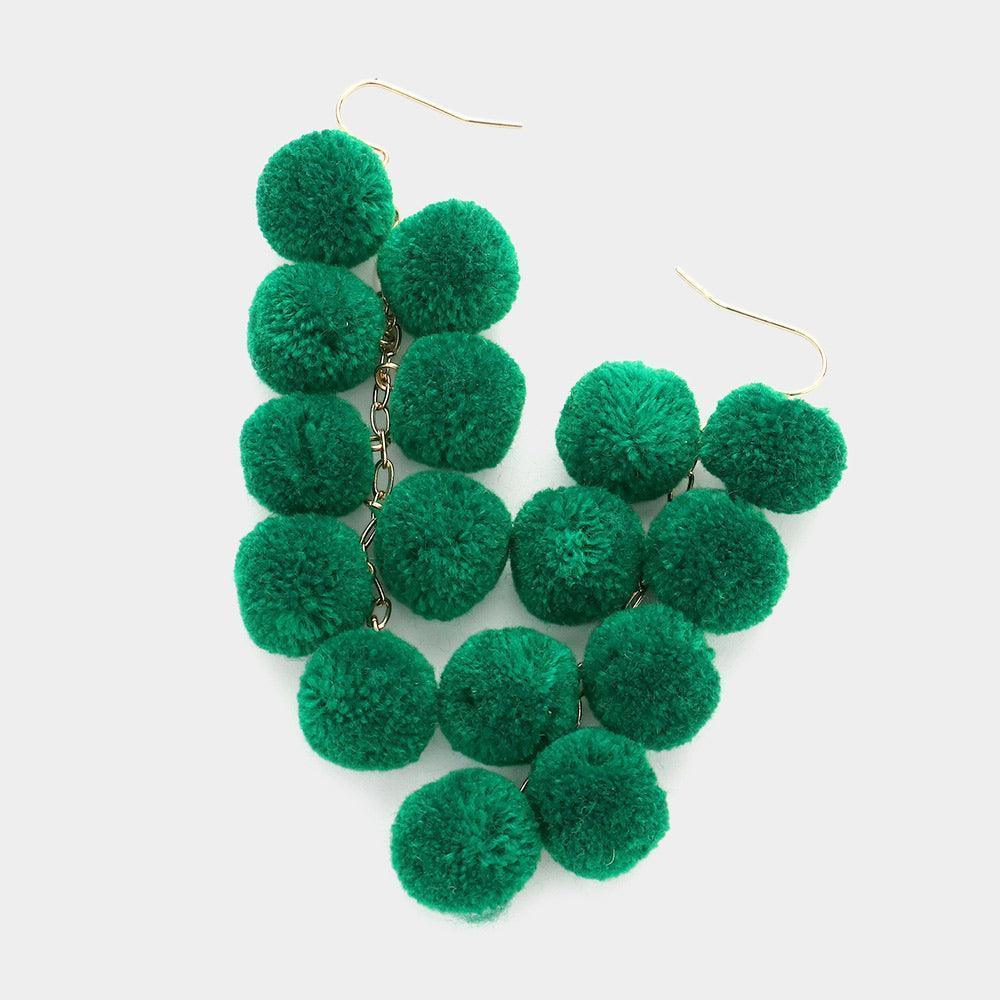 Green Pom Pom Cluster Vine Dangle Earrings - Jewelry Store by Erik Rayo