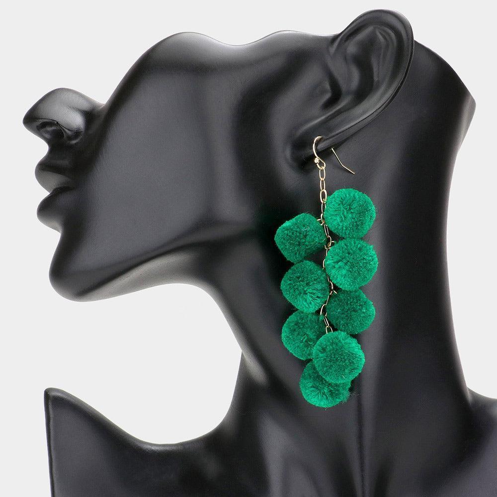 Green Pom Pom Cluster Vine Dangle Earrings - Jewelry Store by Erik Rayo