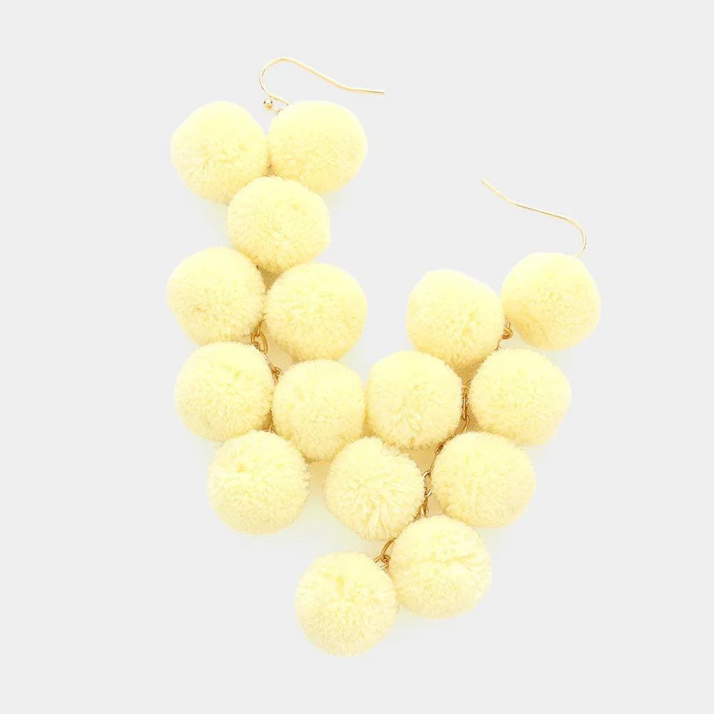 Ivory Pom Pom Cluster Vine Dangle Earrings - Jewelry Store by Erik Rayo
