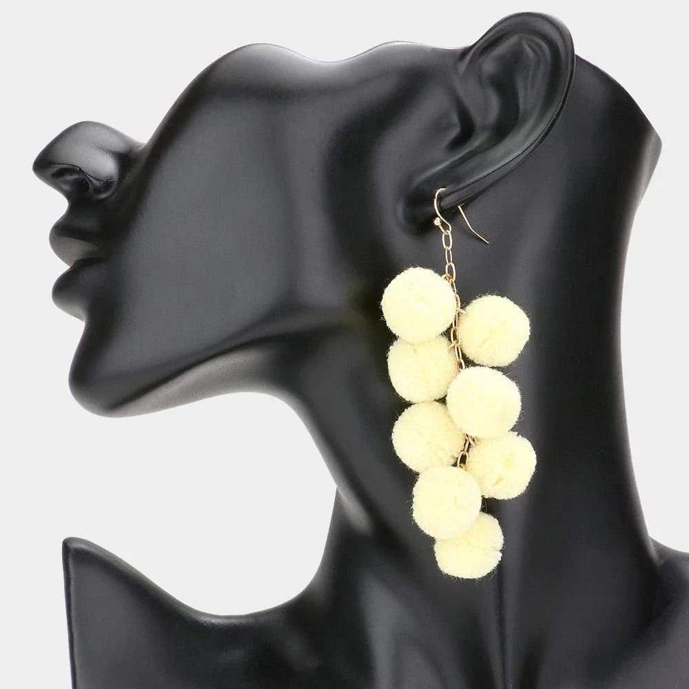 Ivory Pom Pom Cluster Vine Dangle Earrings - Jewelry Store by Erik Rayo
