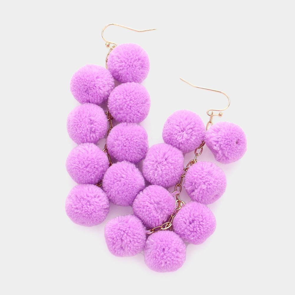 Lavender Pom Pom Cluster Vine Dangle Earrings - Jewelry Store by Erik Rayo