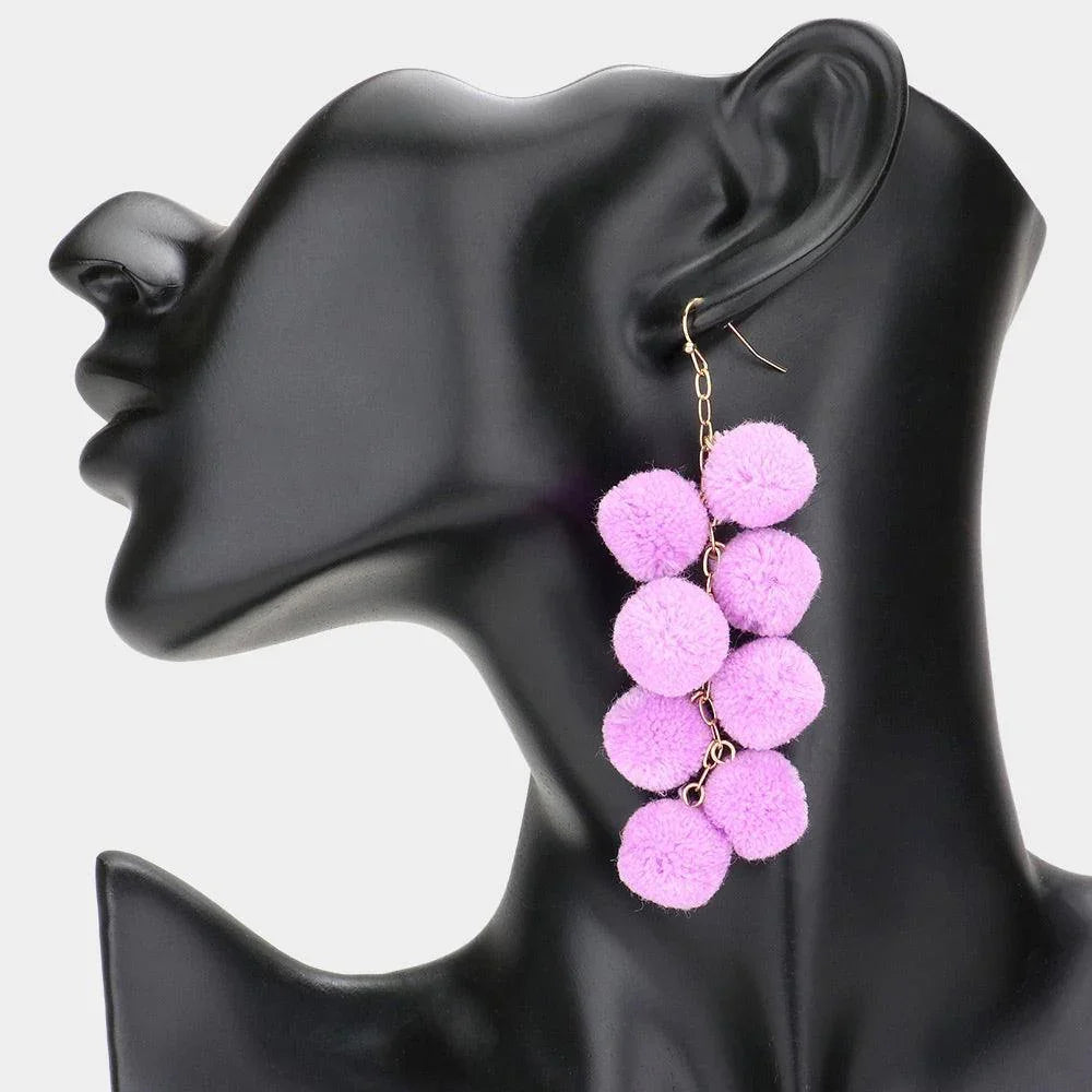 Lavender Pom Pom Cluster Vine Dangle Earrings - Jewelry Store by Erik Rayo
