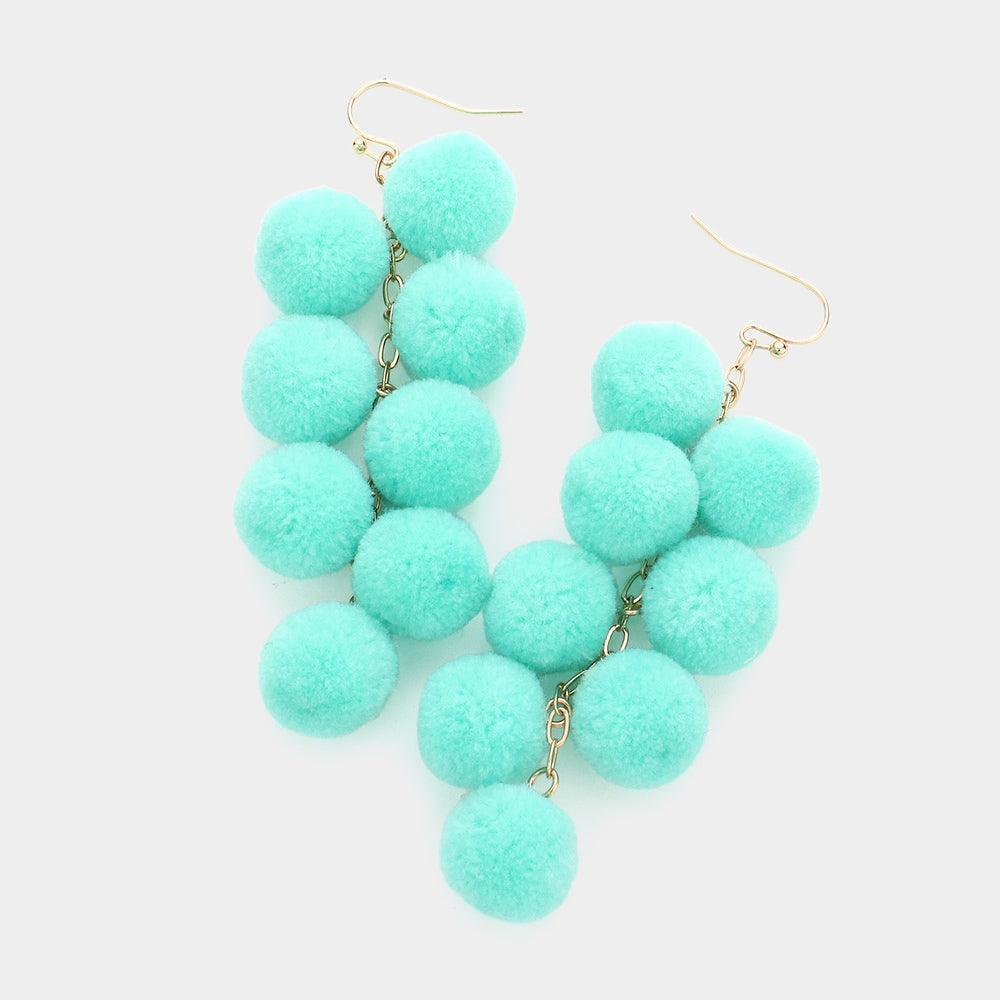 Turquoise Pom Pom Cluster Vine Dangle Earrings - Jewelry Store by Erik Rayo