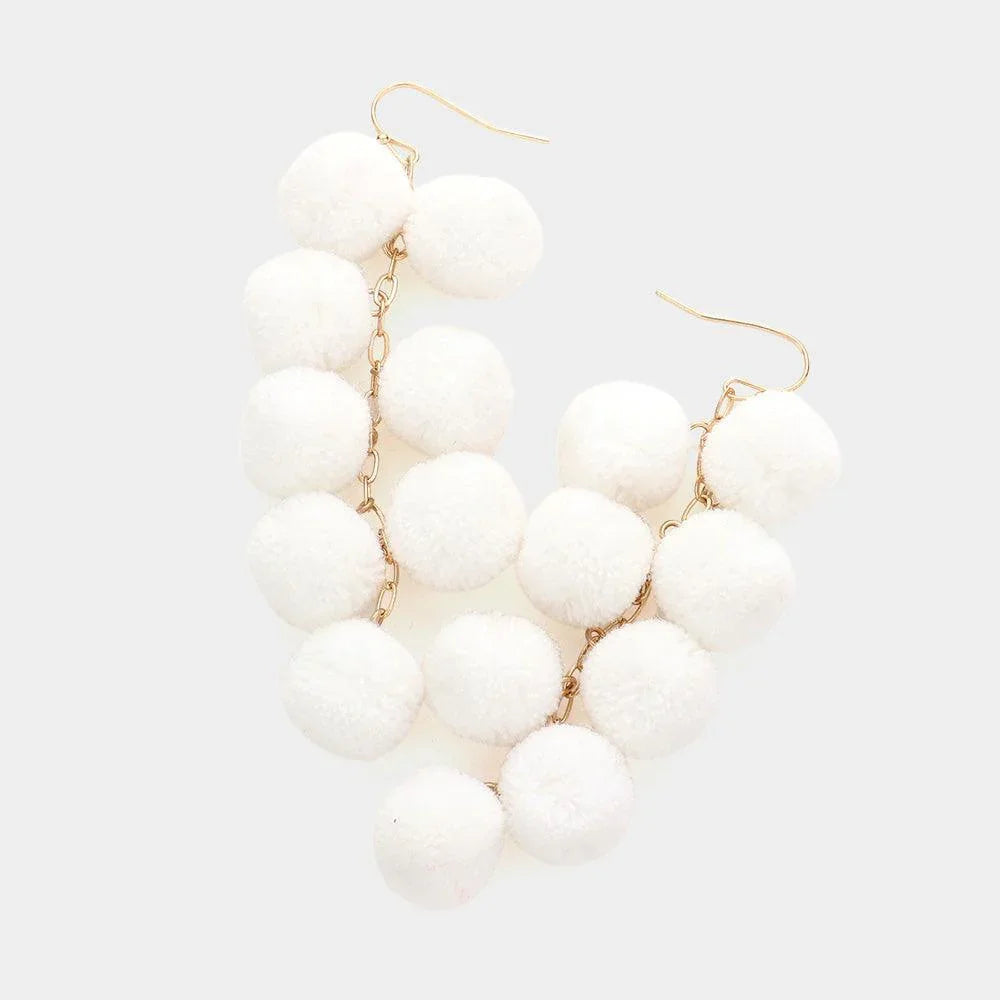 White Pom Pom Cluster Vine Dangle Earrings - Jewelry Store by Erik Rayo