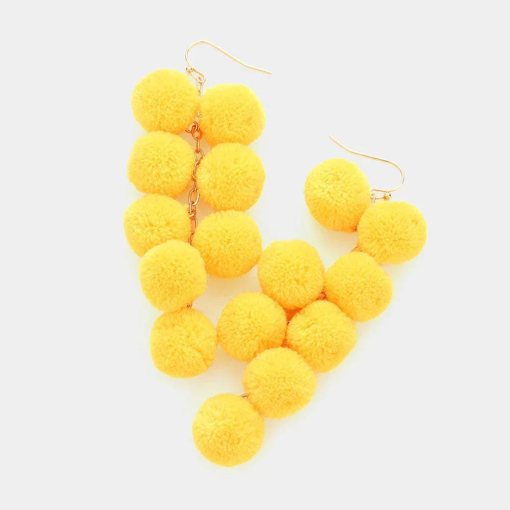 Yellow Pom Pom Cluster Vine Dangle Earrings - Jewelry Store by Erik Rayo