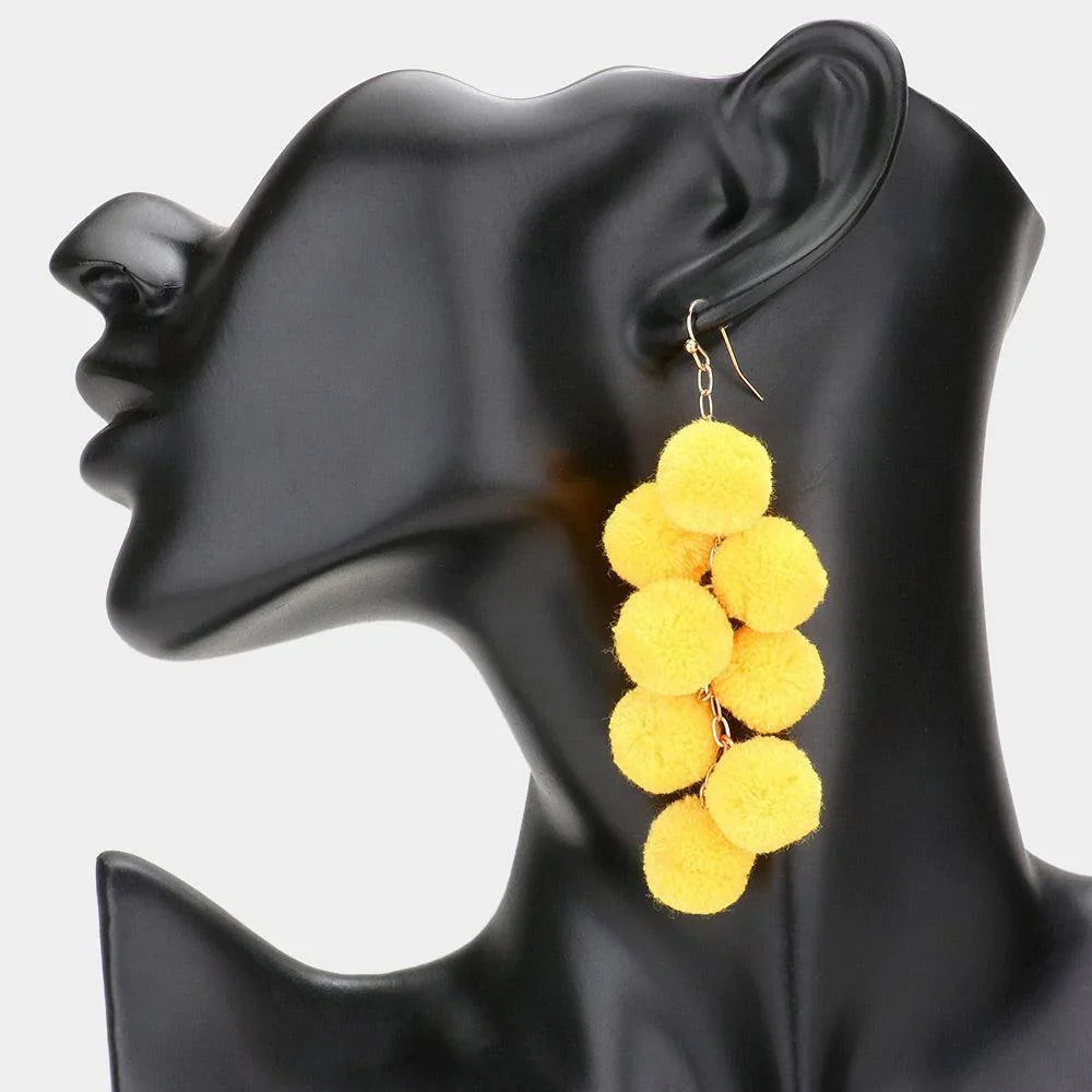 Yellow Pom Pom Cluster Vine Dangle Earrings - Jewelry Store by Erik Rayo