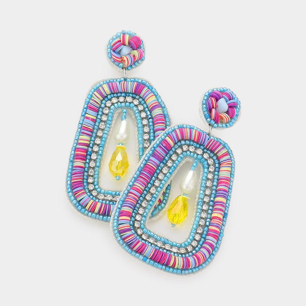 Faux Leather Back Pearl Pointed Heishi Beaded Dangle Earrings - Jewelry Store by Erik Rayo