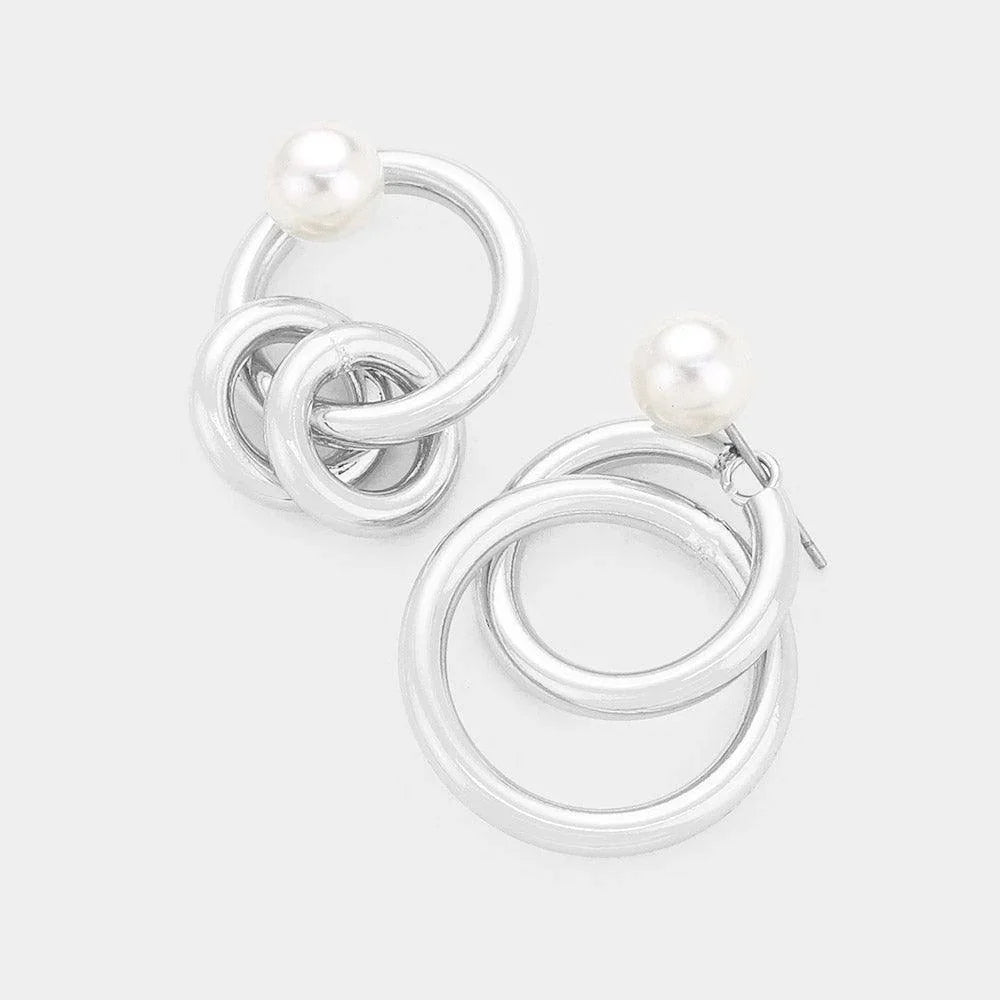 Cream 
Open Circle Link Pearl Earrings - Jewelry Store by Erik Rayo