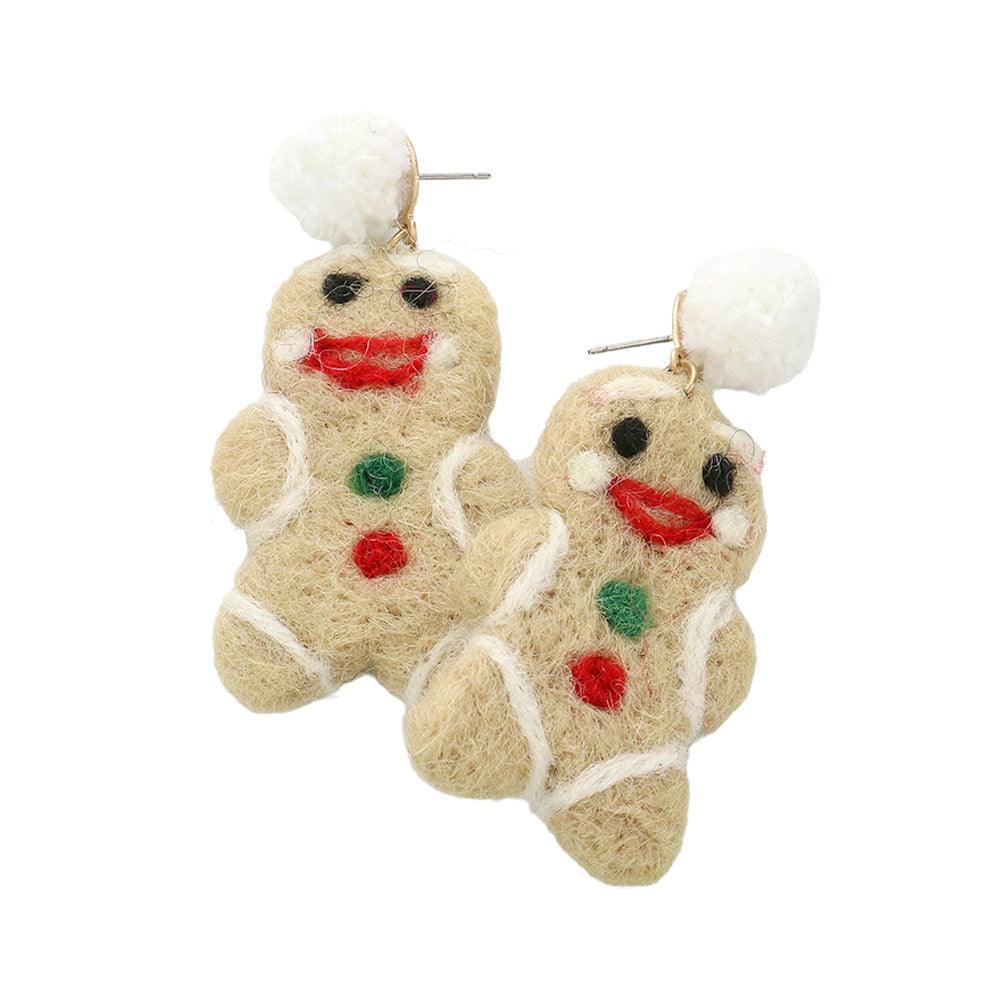 Brown Pom Pom Gingerbread Dangle Earrings - Jewelry Store by Erik Rayo