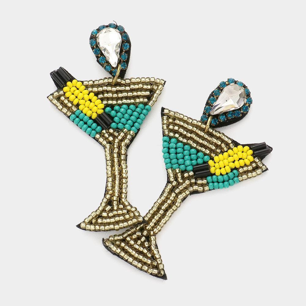 Blue Teardrop Stone Seed Bead Cocktail Earrings - Jewelry Store by Erik Rayo