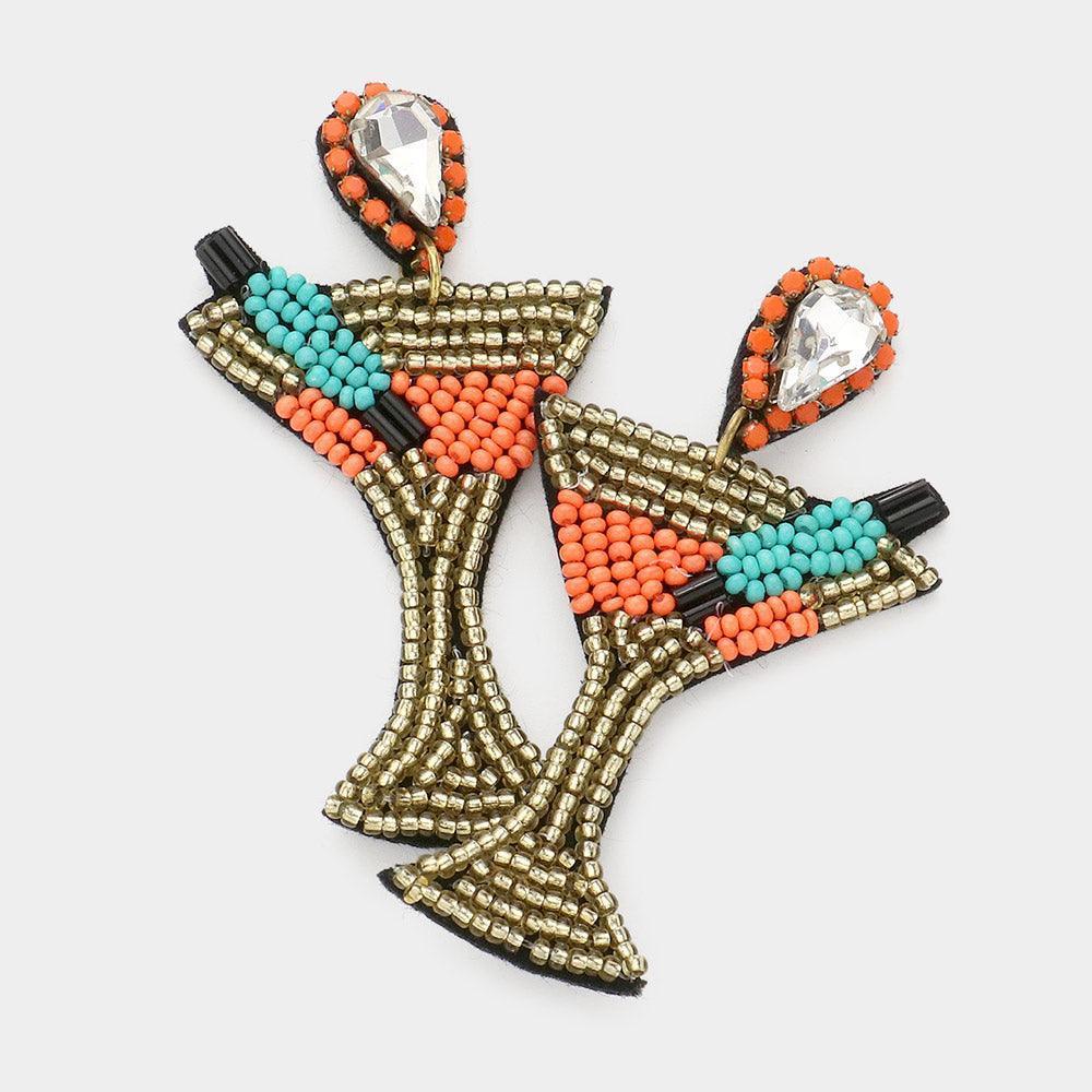 Orange Teardrop Stone Seed Bead Cocktail Earrings - Jewelry Store by Erik Rayo