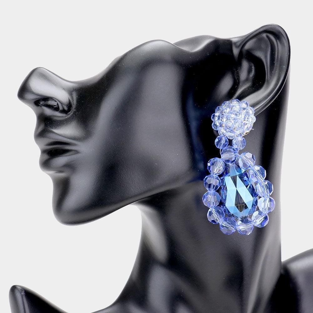 Blue Semi Precious Stone Cluster Teardrop Shaped Earrings - Jewelry Store by Erik Rayo