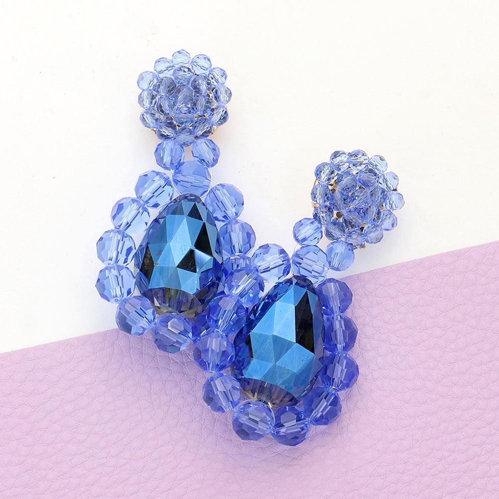Blue Semi Precious Stone Cluster Teardrop Shaped Earrings - Jewelry Store by Erik Rayo