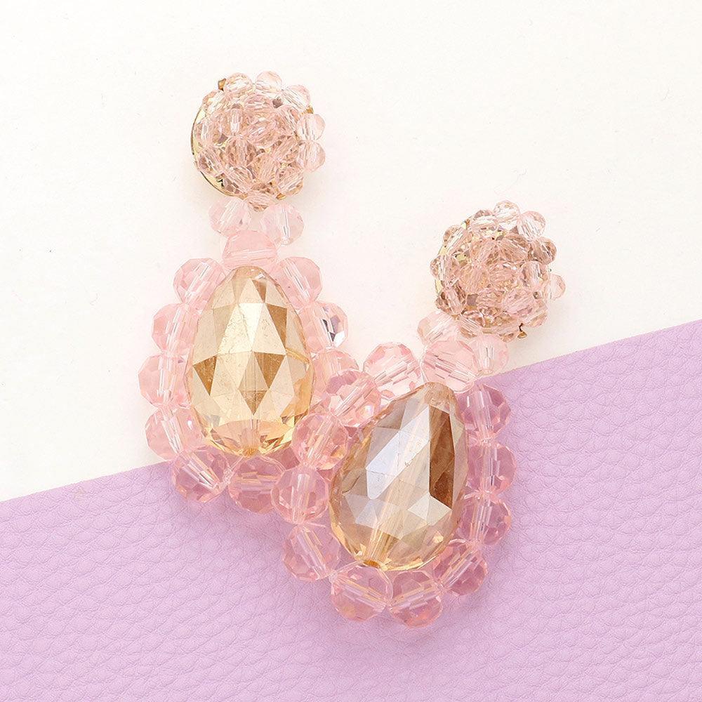 Pink Semi Precious Stone Cluster Teardrop Shaped Earrings - Jewelry Store by Erik Rayo