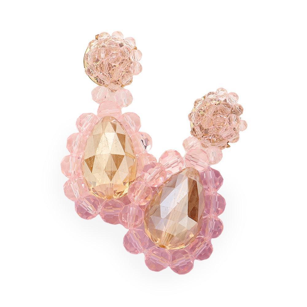 Pink Semi Precious Stone Cluster Teardrop Shaped Earrings - Jewelry Store by Erik Rayo