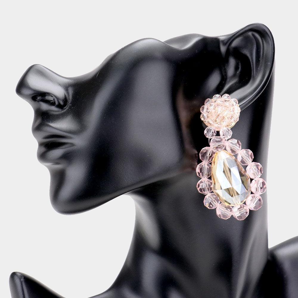 Pink Semi Precious Stone Cluster Teardrop Shaped Earrings - Jewelry Store by Erik Rayo