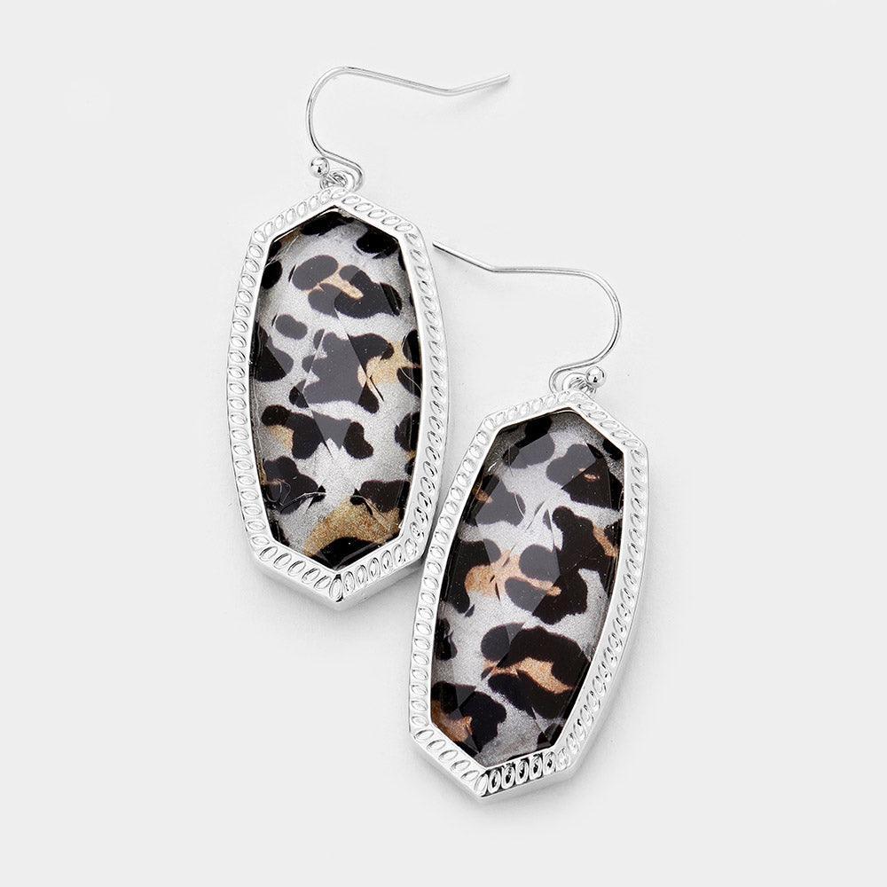 Leopard Hexagon Stone Dangle Earrings - Jewelry Store by Erik Rayo