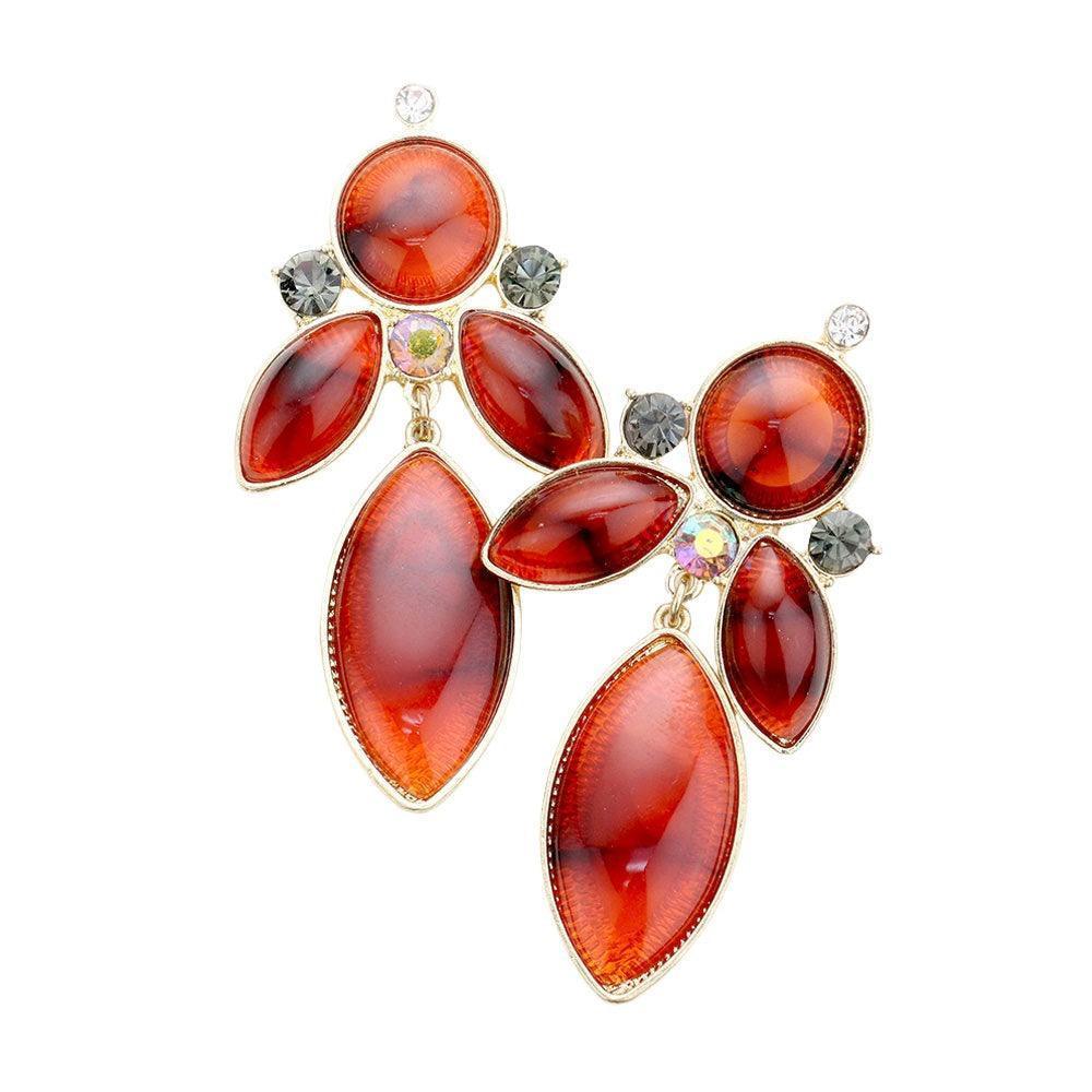 Gold Oval Resin Rhinestone Dangle Earrings - Jewelry Store by Erik Rayo