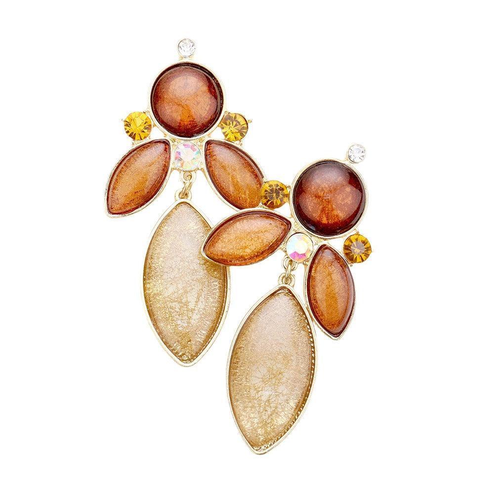 Gold Oval Resin Rhinestone Dangle Earrings - Jewelry Store by Erik Rayo