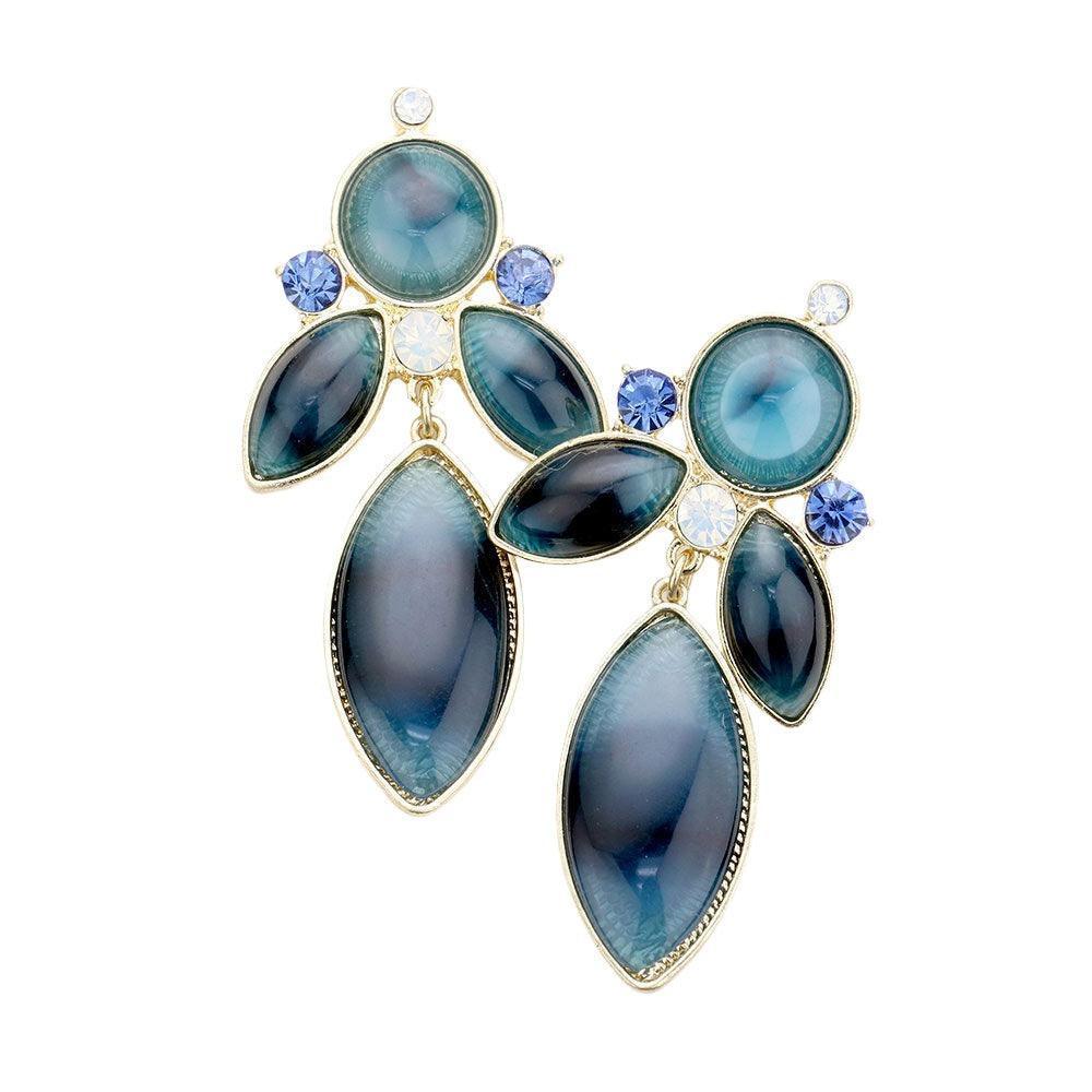 Gold Oval Resin Rhinestone Dangle Earrings - Jewelry Store by Erik Rayo