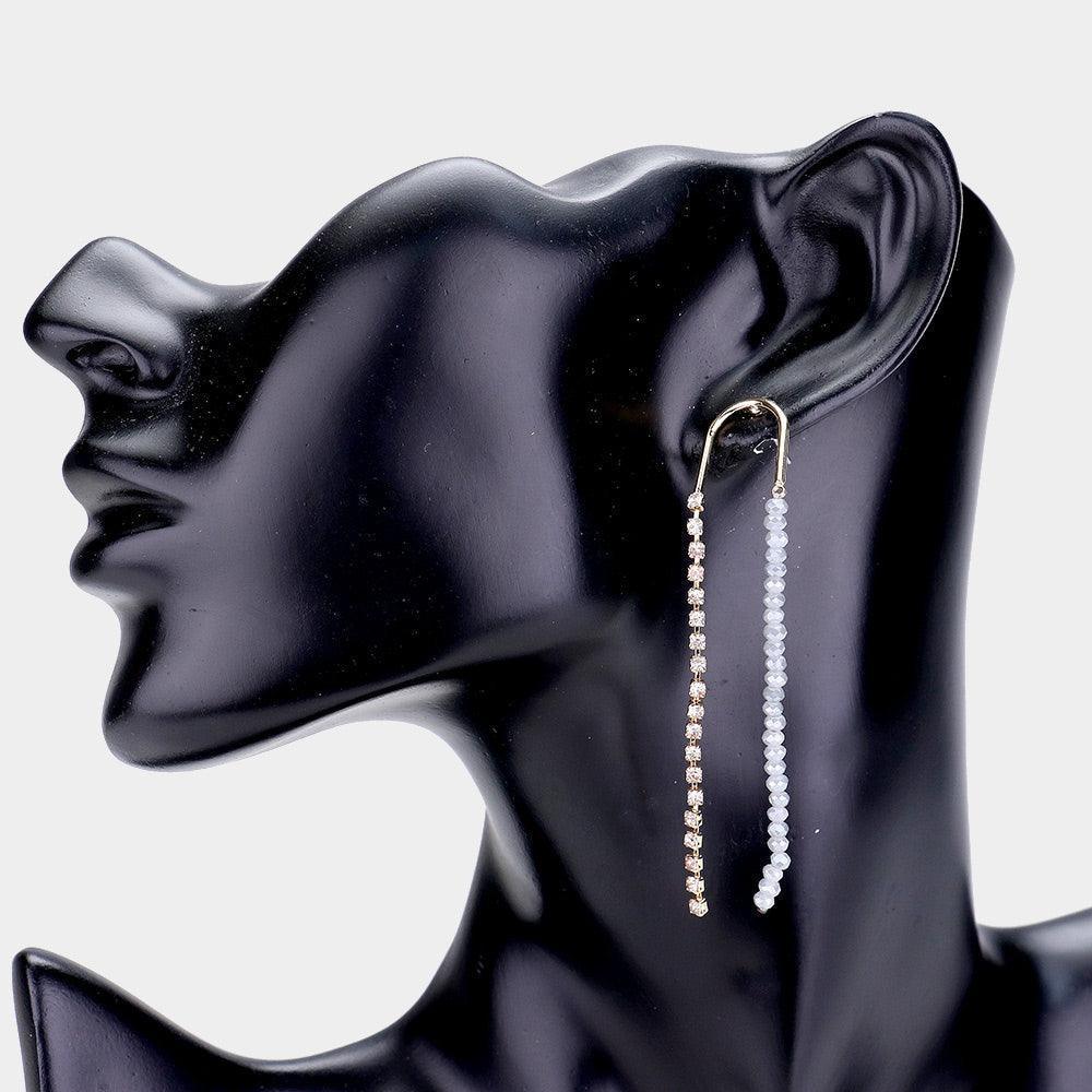 Gray Rhinestone Bead long Drop Earrings - Jewelry Store by Erik Rayo