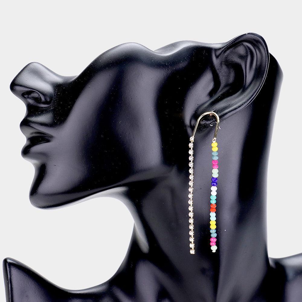 Gold Rhinestone Bead long Drop Earrings - Jewelry Store by Erik Rayo