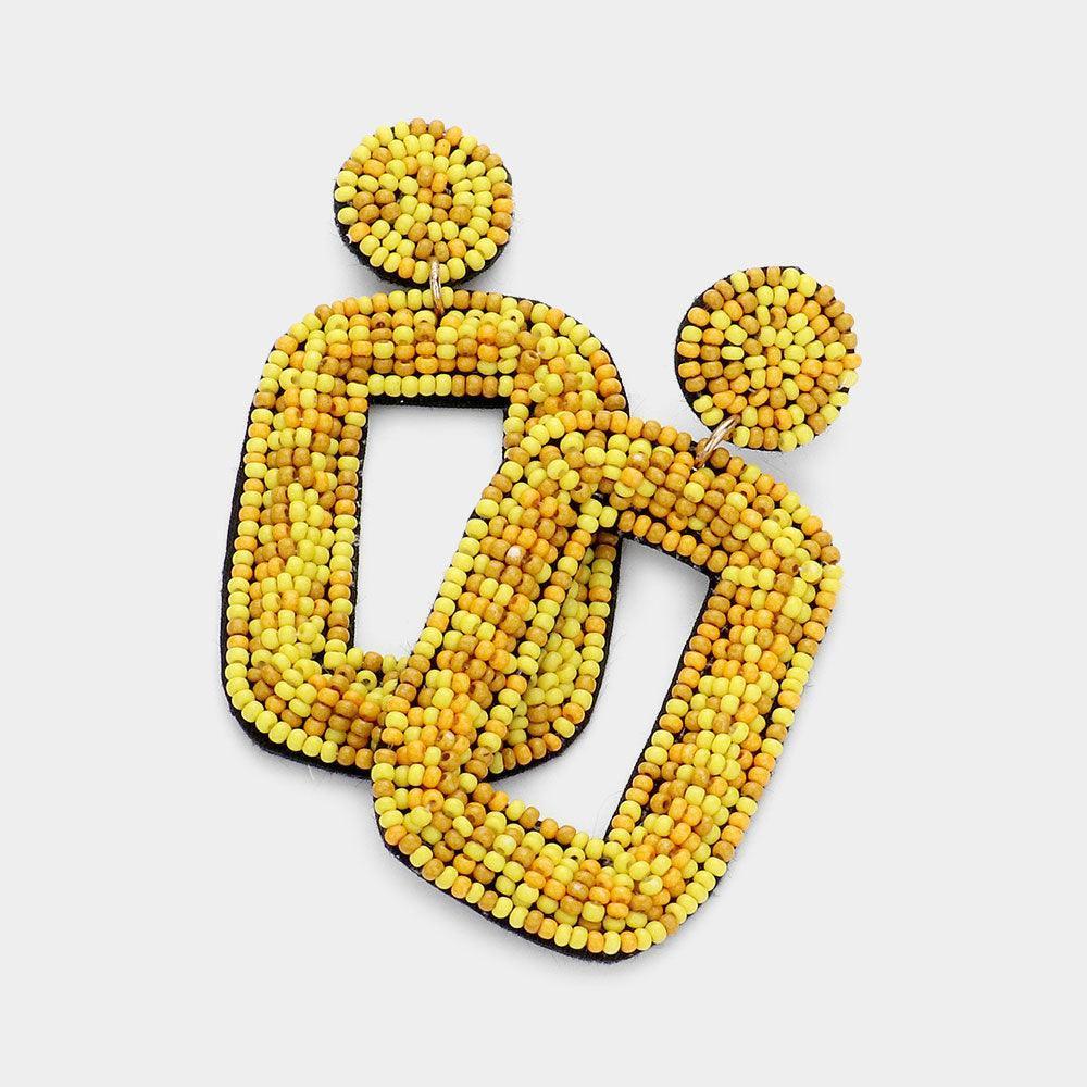 Yellow Felt Back Seed Beaded Open Rectangle Dangle Earring - Jewelry Store by Erik Rayo