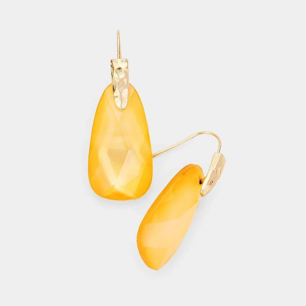 Orange Hammered Metal Faceted Triangle Dangle Earrings - Jewelry Store by Erik Rayo