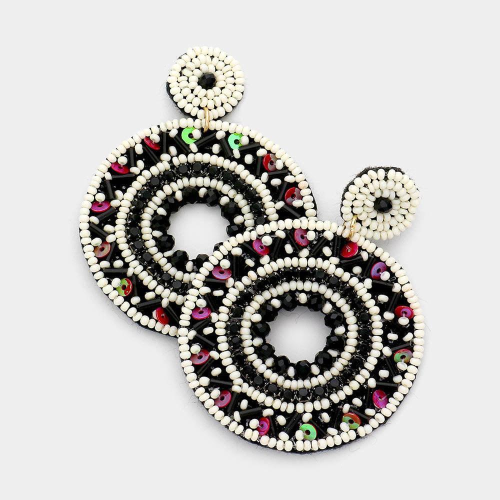 Boho Sequin Multi Beaded Open Circle Dangle Earrings - Jewelry Store by Erik Rayo