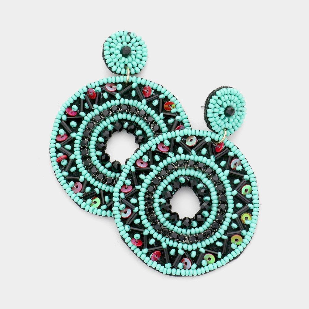 Boho Sequin Multi Beaded Open Circle Dangle Earrings - Jewelry Store by Erik Rayo