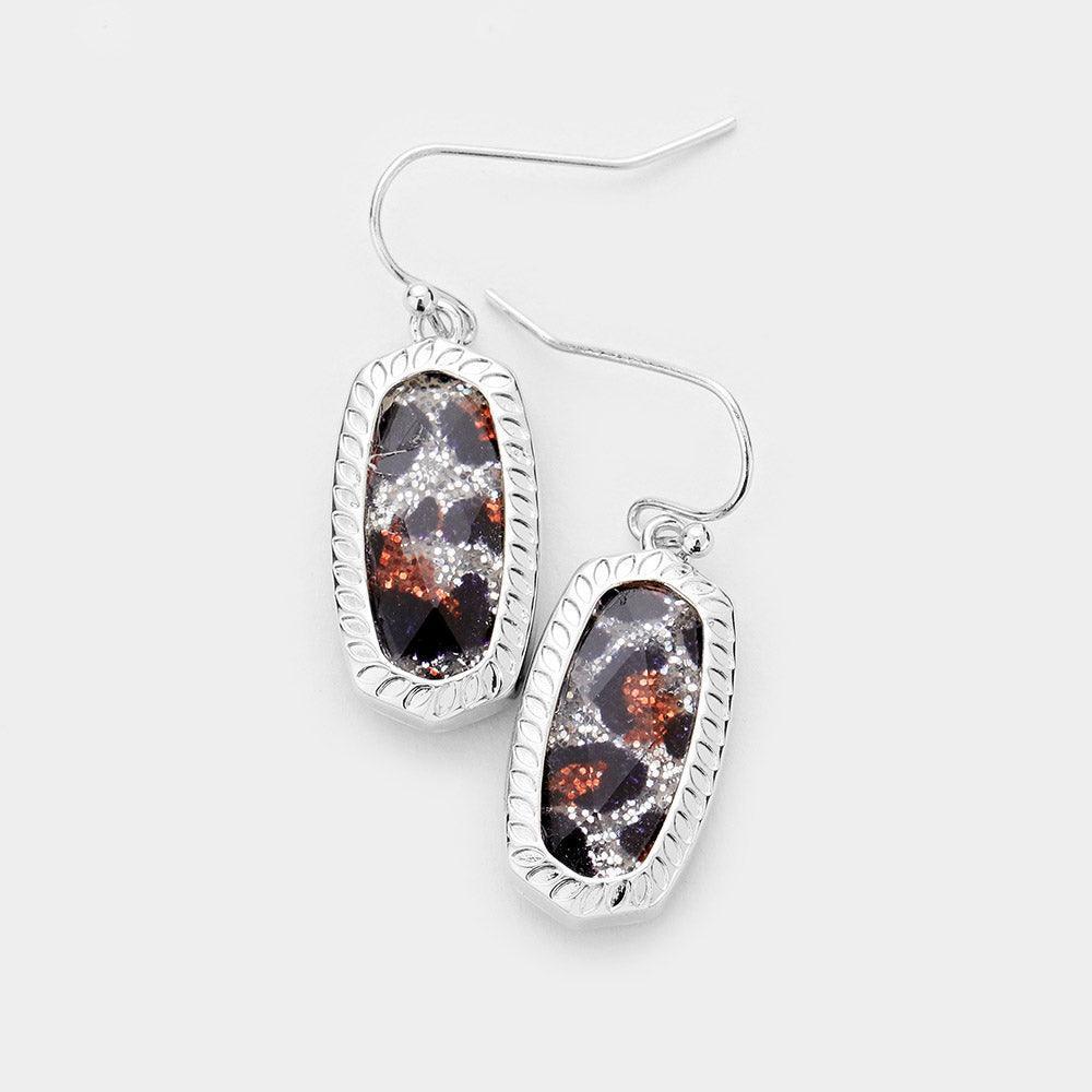 Glitter Leopard Hexagon Stone Dangle Earrings - Jewelry Store by Erik Rayo