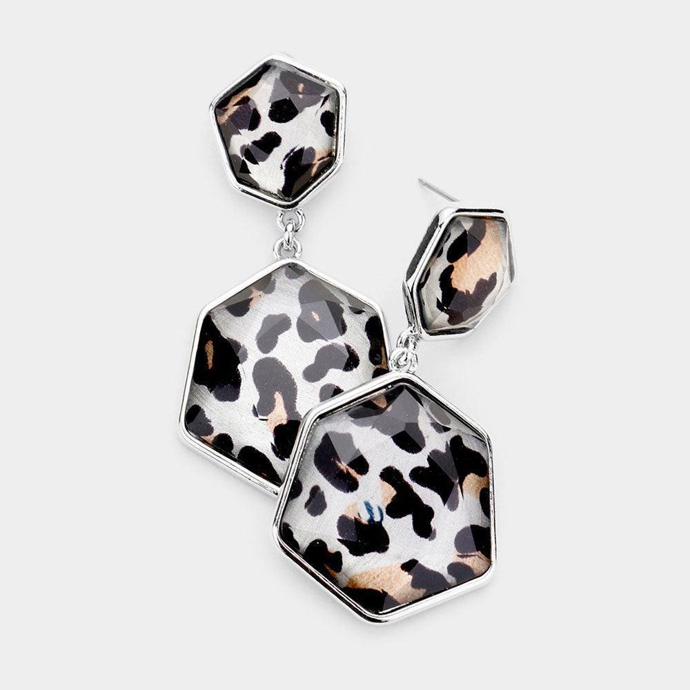 Leopard Double Hexagon Bead Link Earrings - Jewelry Store by Erik Rayo