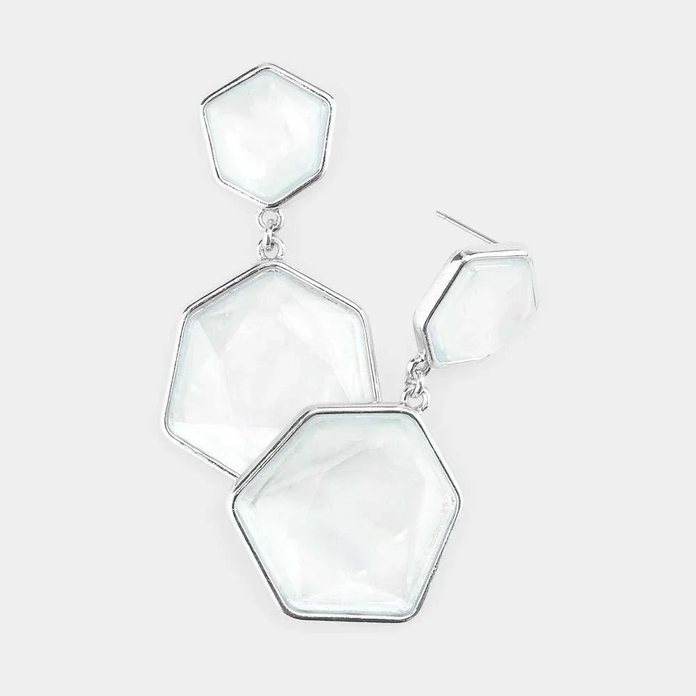 Mother of Pearl Double Hexagon Bead Link Earrings - Jewelry Store by Erik Rayo