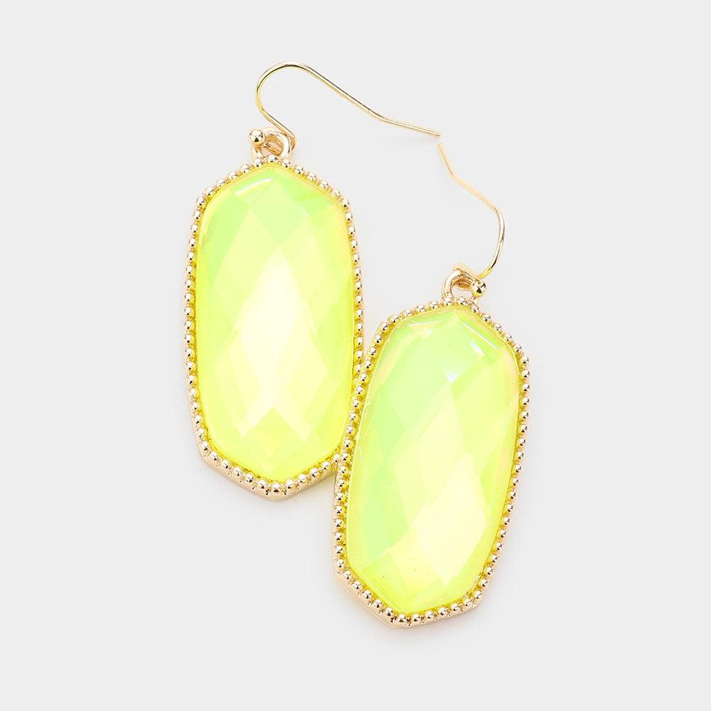 Yellow Hexagon Stone Dangle Earrings