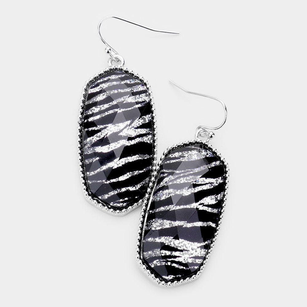 Zebra Glitter Hexagon Stone Dangle Earrings - Jewelry Store by Erik Rayo