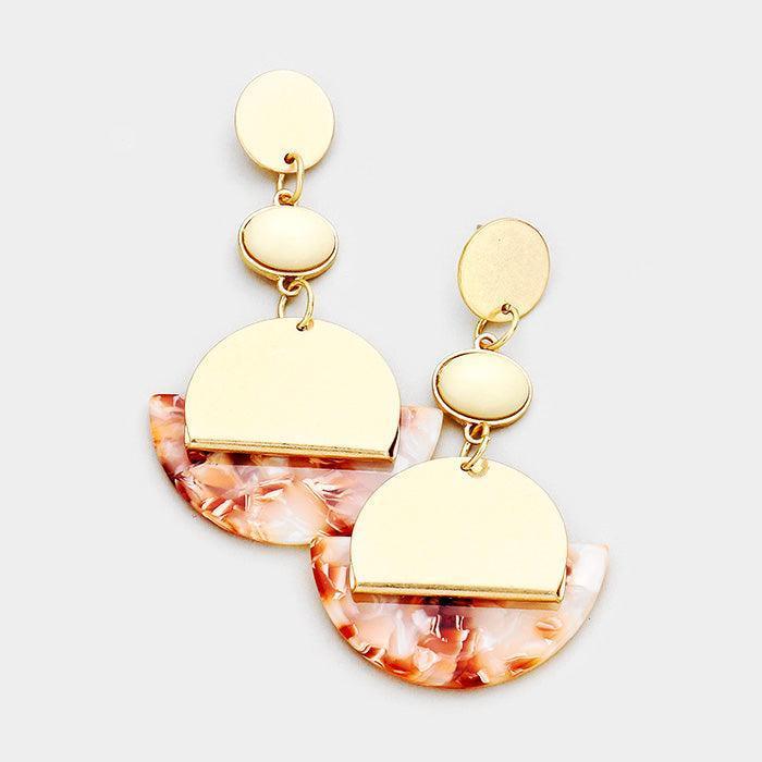 Peach Oval Bead Half Round Celluloid Acetate Link Earrings - Jewelry Store by Erik Rayo