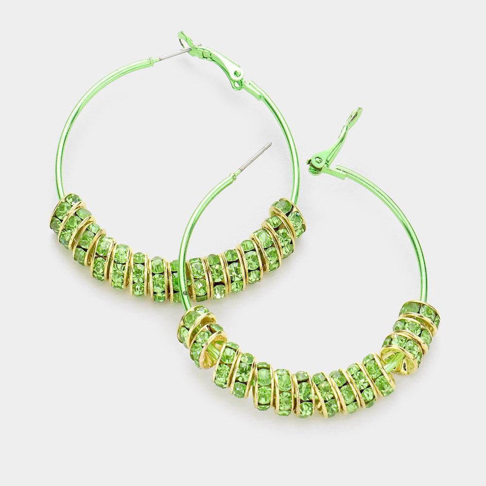 Green Stone Embellished Ring Cluster Metal Hoop Earrings - Jewelry Store by Erik Rayo