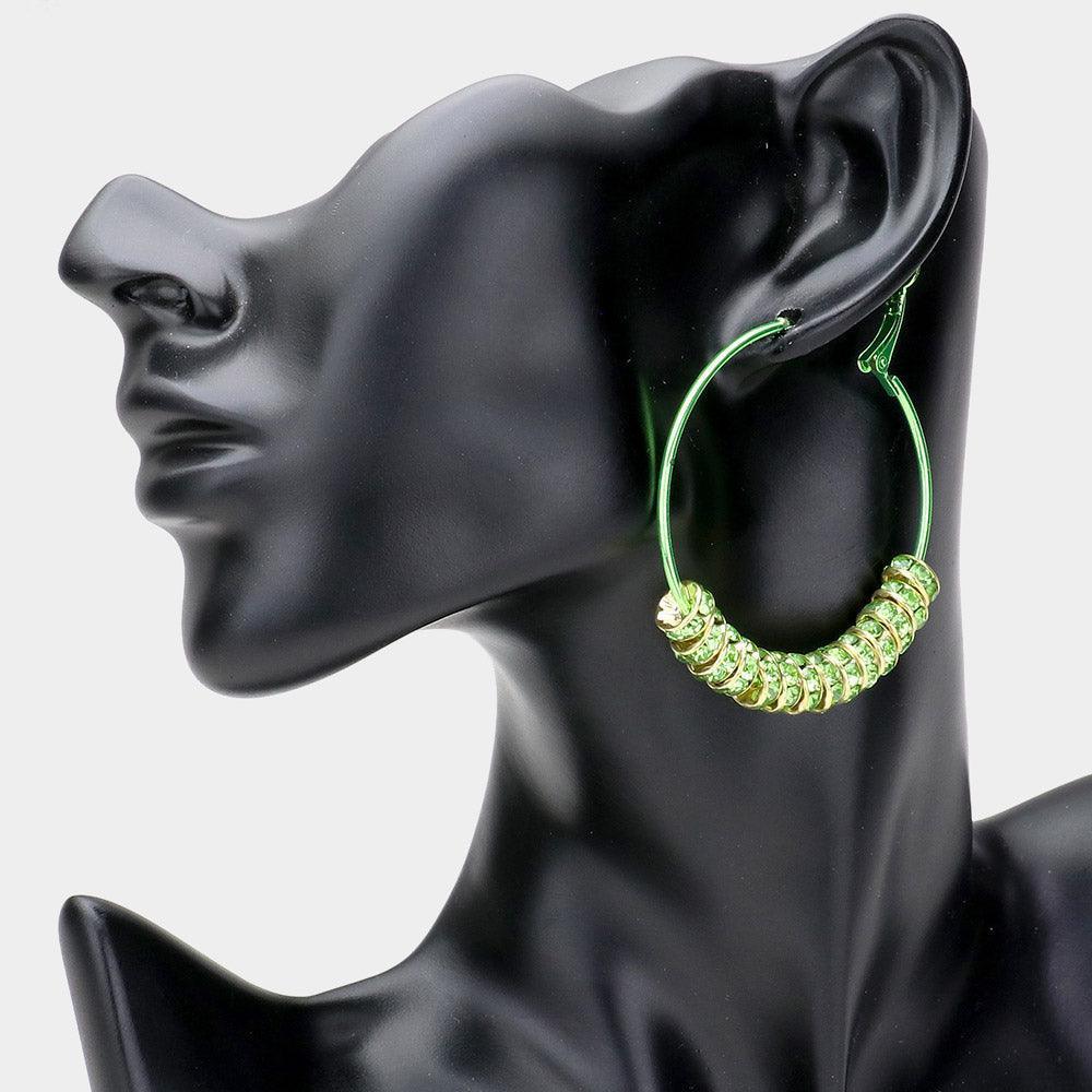 Green Stone Embellished Ring Cluster Metal Hoop Earrings - Jewelry Store by Erik Rayo