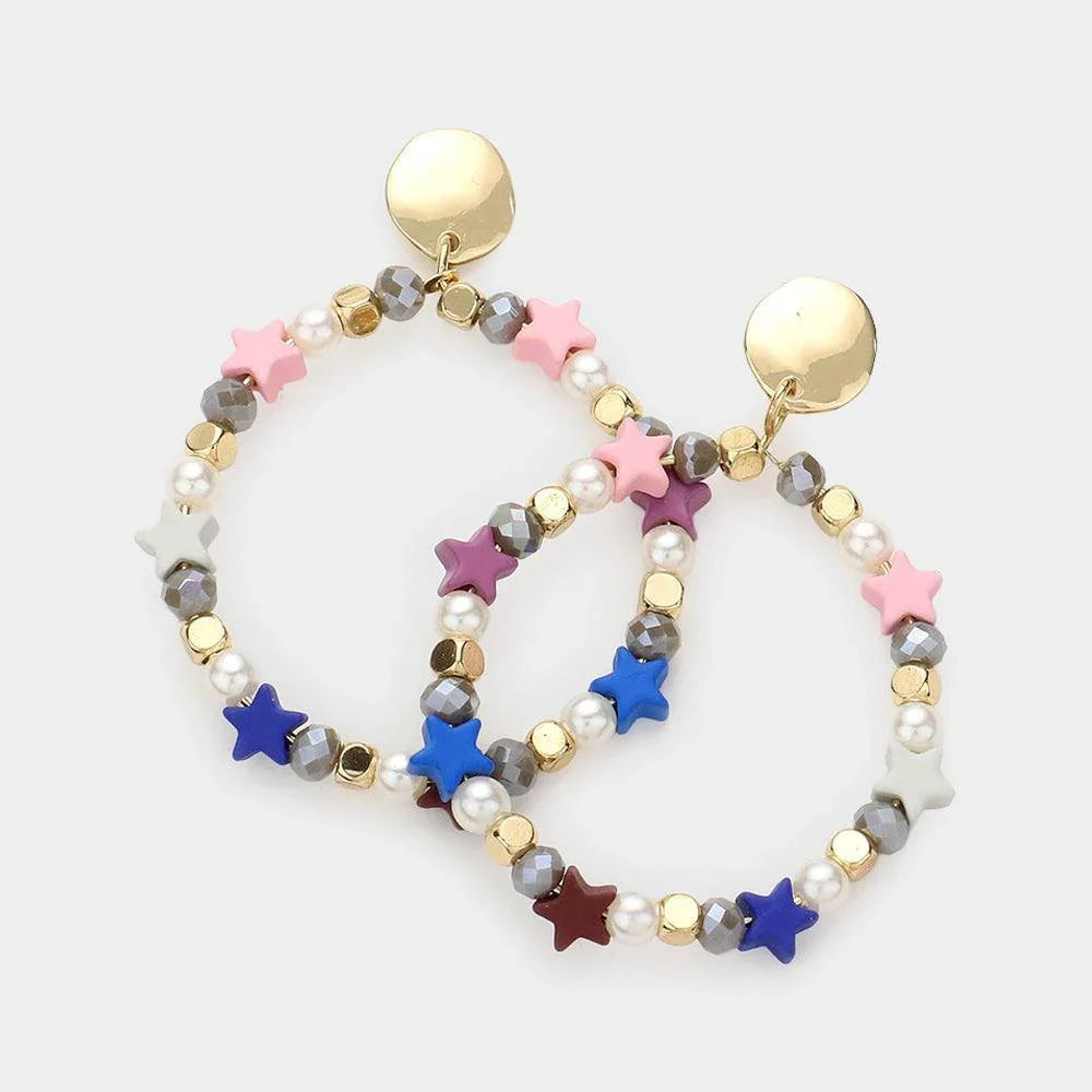 Colorful Star Pearl Open Circle Dangle Earrings - Jewelry Store by Erik Rayo